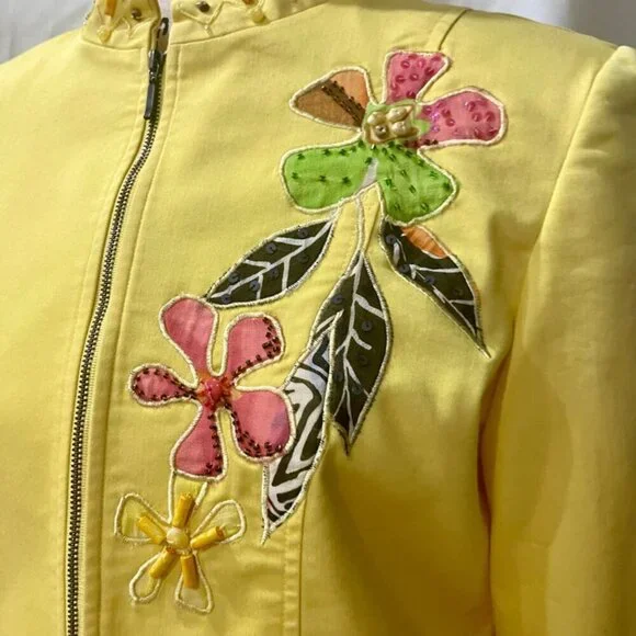 VINTAGE PATCHNGTON YELLOW EMBROIDERED ZIPPED BLAZER JACKET SIZE SMALL - Picture 8 of 11